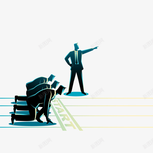 起跑线上的商务人物png免抠素材_新图网 https://ixintu.com 卡通人物 商务人物 背景装饰 起跑线 黑色人物
