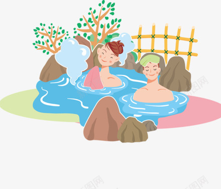 温泉洗浴png免抠素材_新图网 https://ixintu.com 卡通 女人 手绘 棕色 温泉 简图 粉色 蓝色