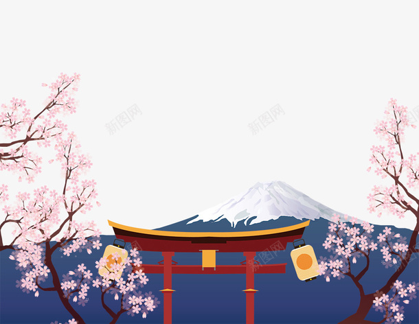 日本建筑樱花装饰psd免抠素材_新图网 https://ixintu.com 免抠粉色花朵 富士山 建筑 日本 樱花装饰 灯笼装饰 美丽的富士山