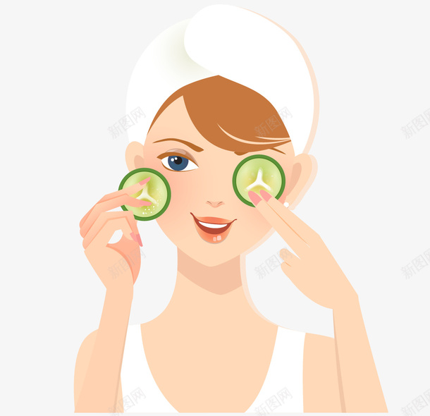 贴黄瓜片的女人png免抠素材_新图网 https://ixintu.com 卡通人物 女人 护肤 矢量人物 美容 面膜 黄瓜片
