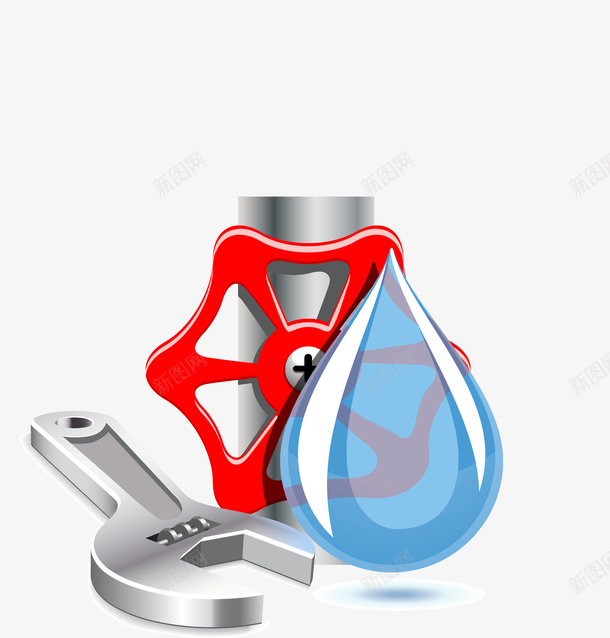 精美修复施工器械png免抠素材_新图网 https://ixintu.com 工程工具 手绘卡通 扳手 水滴 水管漏水 维修工具