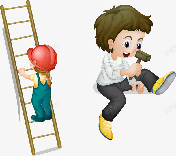 手绘创意梯子卡通建筑工人矢量图ai免抠素材_新图网 https://ixintu.com 其他生活 创意梯子 卡通 卡通人物 卡通工程师 城市插画 安全帽 工程师 建筑 建筑插画 手绘 手绘人物 手绘工程师 百科矢量 矢量图