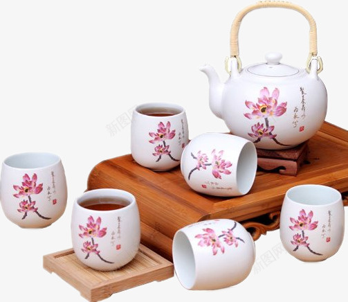 荷花茶具套装png免抠素材_新图网 https://ixintu.com 产品实物 套装 客厅茶具 煮茶茶具 组合 茶具 茶杯