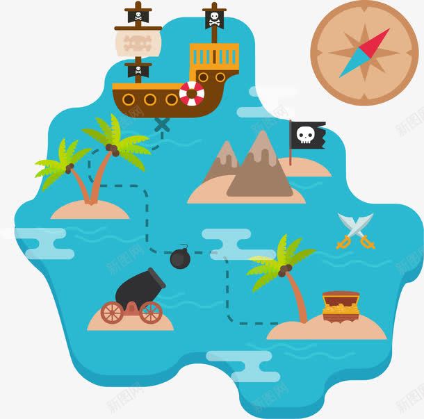 蓝色大海地形图png免抠素材_新图网 https://ixintu.com 冒险岛 大海地图 寻宝路线 海盗寻宝图 矢量素材 航海图