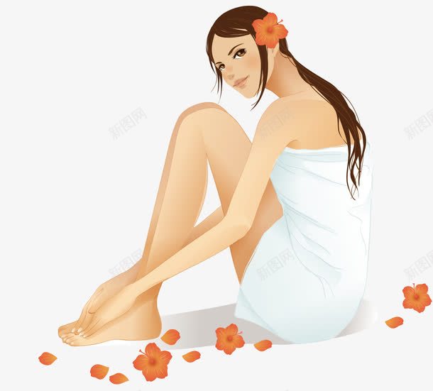 落花美女png免抠素材_新图网 https://ixintu.com 性感阿姨 洗浴 洗澡 洗澡性感 浴巾 皮肤清洁 皮肤表皮 美女 花朵 花瓣 长发 长直发