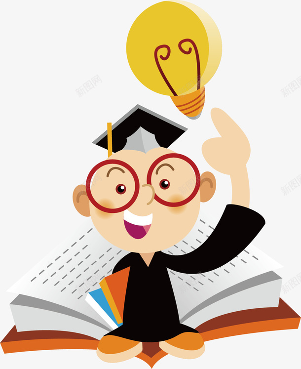 天才儿童读书矢量图ai免抠素材_新图网 https://ixintu.com 书本 书籍 博士 大学生读书 字体 学位 手指 男子 男孩 眼镜 矢量图