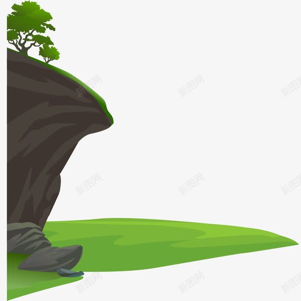 手绘悬崖png免抠素材_新图网 https://ixintu.com 悬崖 悬崖素材 悬崖边 手绘卡通悬崖 矢量素材 青色草坪