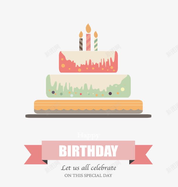 生日蛋糕png免抠素材_新图网 https://ixintu.com 免扣png素材 免费png素材 彩带 粉色 蜡烛 贺卡