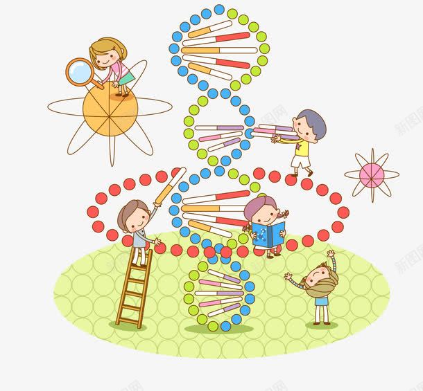 螺旋体png免抠素材_新图网 https://ixintu.com DNA 卡通人物 星球 梯子 草地 螺旋体