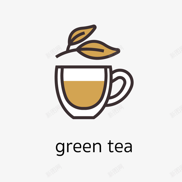 可爱绿茶的卡通图标矢量图
