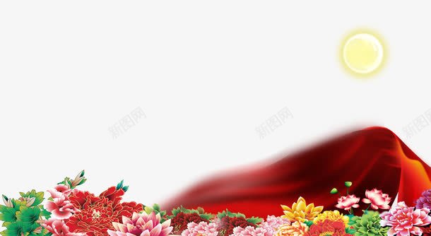 背景装饰png免抠素材_新图网 https://ixintu.com 中秋节 国庆节 彩带 活动素材 牡丹 红色 鲜花