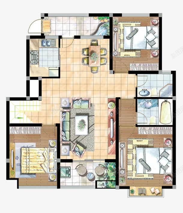 三室一厅房屋平面png免抠素材_新图网 https://ixintu.com 三室一厅 室内俯视图 室内平面图 室内设计 房屋平面图 房屋平面设计图 房屋设计图 房间平面图