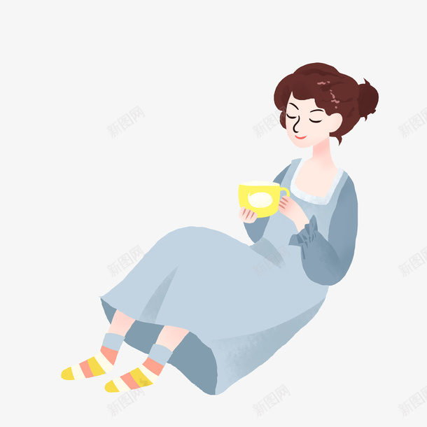 喝水的美少女png免抠素材_新图网 https://ixintu.com 喝水 多喝水卡通 美少女 蓝色 裙子