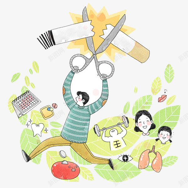一个用剪刀剪掉烟的人png免抠素材_新图网 https://ixintu.com No Somking nosmoking 不准吸烟 剪刀 卡通 吸烟有害健康 戒烟 戒烟卡通 戒烟图 牙齿变白 禁止吸烟
