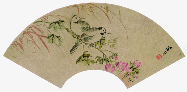 清新古风花鸟图扇面png免抠素材_新图网 https://ixintu.com 中国风 书法作品 国画 扇子扇面 文艺古风 比翼双飞 美术作品 花鸟图