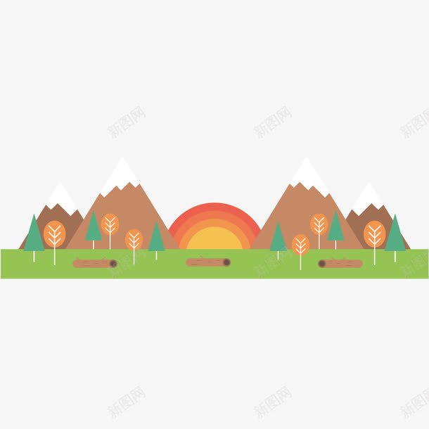 野外日出场景png免抠素材_新图网 https://ixintu.com 场景 太阳 扁平化 日出 植物 野外 风景