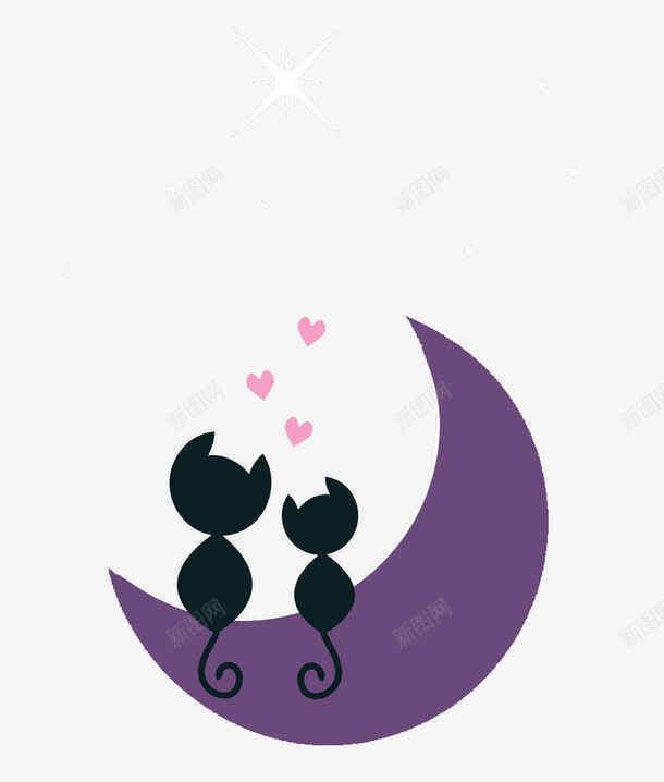 夜间的情侣猫png免抠素材_新图网 https://ixintu.com 夜 夜晚 夜景 夜猫 夜空 夜间 天黑 手绘夜景 星空 晚上 月亮 爱意 黑夜