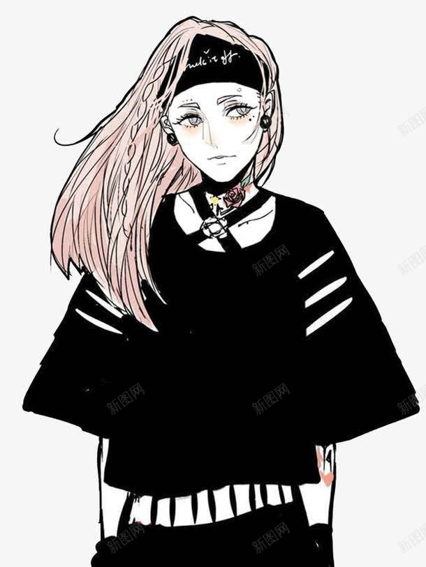 霸气女孩png免抠素材_新图网 https://ixintu.com 手绘 时尚潮流 非主流女孩 非主流美女图片 黑衣女孩