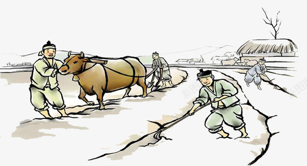 手绘清明节劳作插画png免抠素材_新图网 https://ixintu.com 农民劳作 务农 劳作 手绘 手绘插画 清明节 牛 耕田 装饰图案
