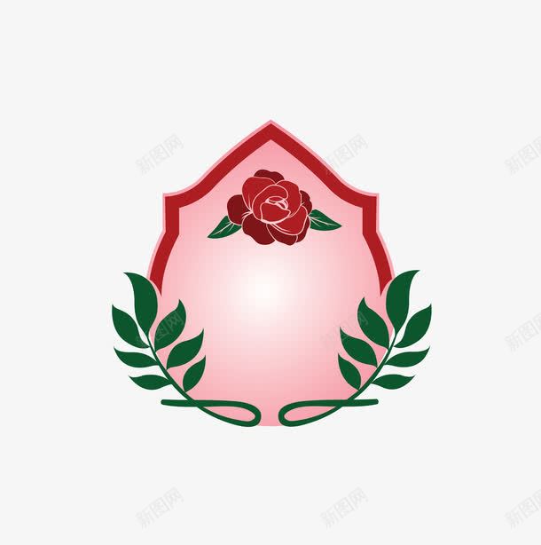 复古花蔷薇 山茶花 徽章 手绘花 标志 标识设计 玫瑰花 红色花 蔷薇