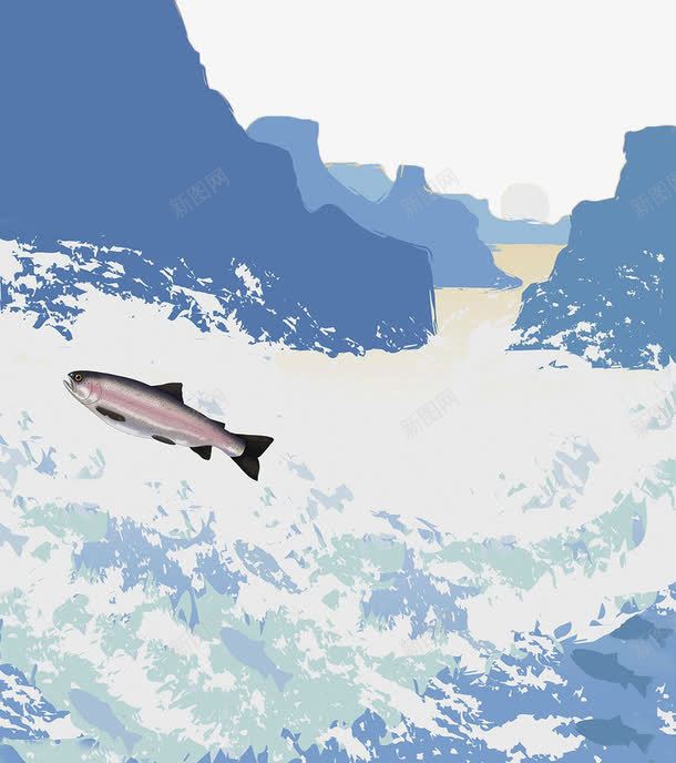 手绘海浪阳光png免抠素材_新图网 https://ixintu.com 太阳 山 手绘 旭日东升 江 浪花 阳光 鱼