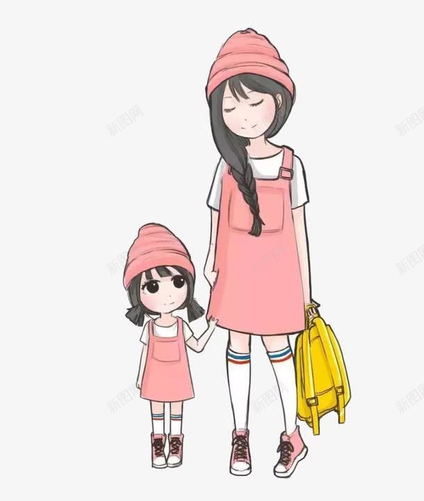 母女俩png免抠素材_新图网 https://ixintu.com 亲子装 卡通 母女 粉红色