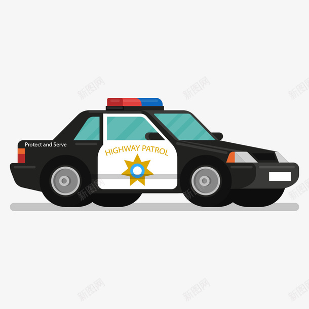 卡通太阳标志交警车矢量图ai免抠素材_新图网 https://ixintu.com 交警 交警车 太阳 巡逻队 标志 汽车 警员 警报器 黑色 矢量图