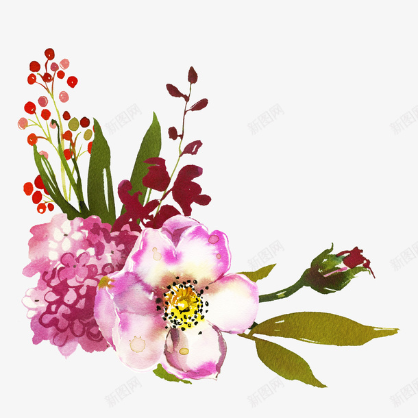 手绘粉色蔷薇花图png免抠素材_新图网 https://ixintu.com 创意 卡通手绘 唯美 小清新 植物 水彩 绿叶 花卉 花朵 鲜花