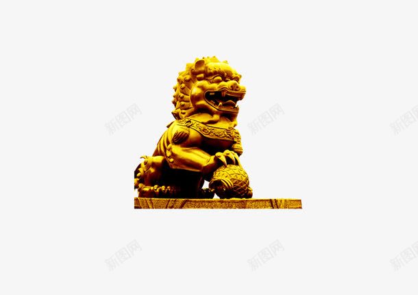 威严的石狮子png免抠素材_新图网 https://ixintu.com 古代 威严 庄重 石狮 金色 门外摆放