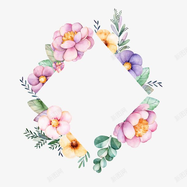 四边形花边框png免抠素材_新图网 https://ixintu.com png图形 png装饰 植物 花朵 花边框 装饰