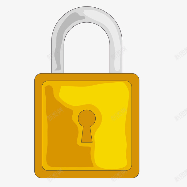 一把黄色的锁卡通图png免抠素材_新图网 https://ixintu.com 卡通 手绘图 打开 简图 钥匙 锁住 锁芯 黄锁