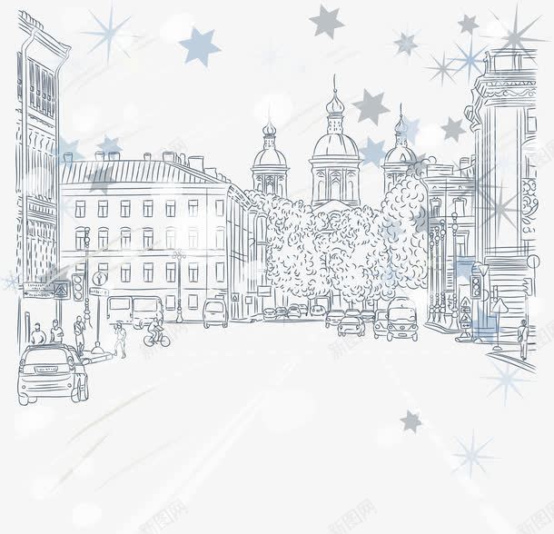 唯美背景装饰风雪城市png免抠素材_新图网 https://ixintu.com 城市中的风雪 线条 背景装饰 雪屋顶