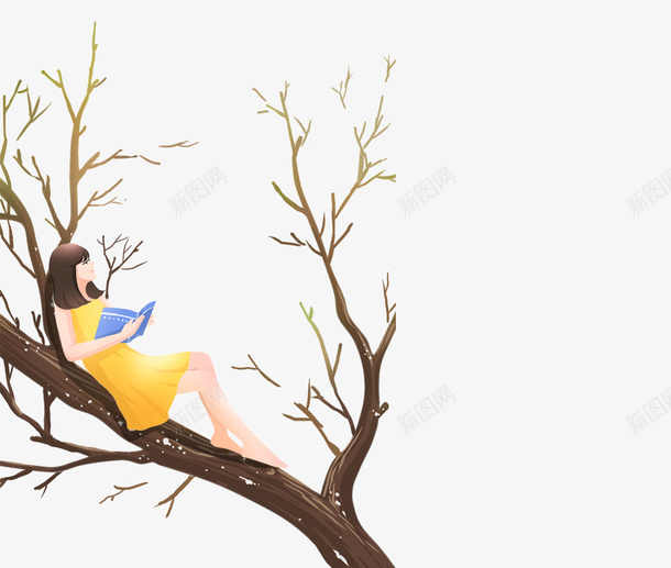 世界阅读日装饰插图树枝上看书的png免抠素材_新图网 https://ixintu.com 世界阅读日 世界阅读日装饰插图树枝上看书的女孩免费下载 女孩 手绘插画 树枝 看书 装饰插图