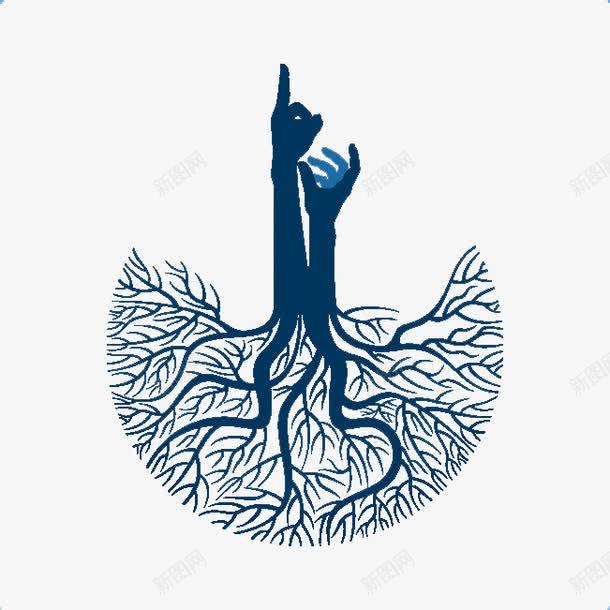 树根手势logo片图标png_新图网 https://ixintu.com 底图 手势 树根 根 背景 蓝色