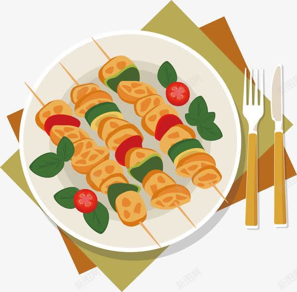 羊肉串png免抠素材_新图网 https://ixintu.com 卡通 手绘 水刺 烧烤 盘子 羊肉串 食物 餐具