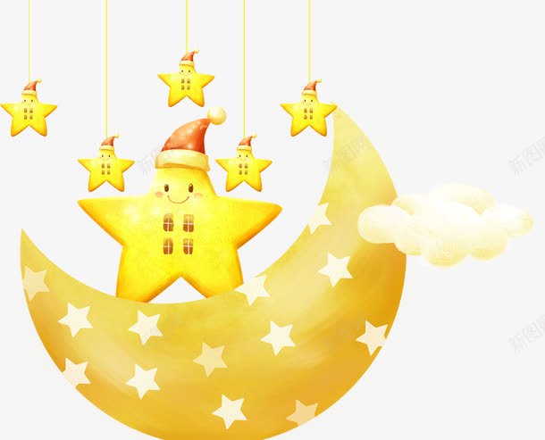 装饰卡通手绘星星月亮png免抠素材_新图网 https://ixintu.com 卡通手绘 夜晚 星星 月亮 白云 装饰图案