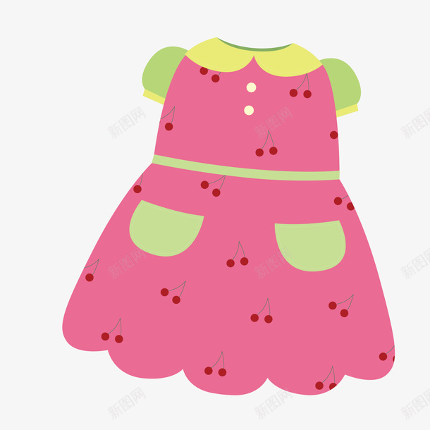 卡通女孩的连衣裙矢量图ai免抠素材_新图网 https://ixintu.com 卡通 女孩 服装 服饰 樱桃 粉红色 连衣裙 矢量图