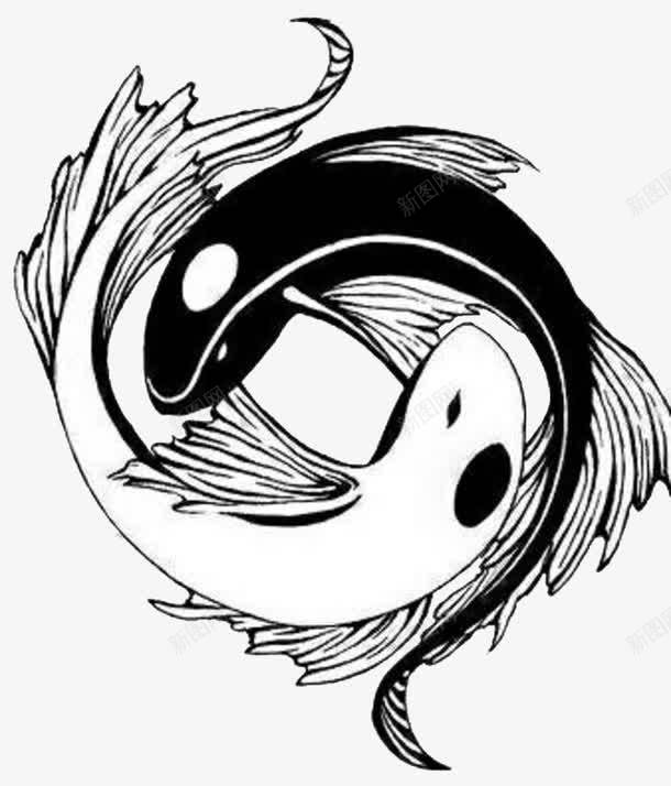 阴阳鱼插画png免抠素材_新图网 https://ixintu.com 插画 简笔画 阴阳鱼 黑白 黑白阴阳鱼