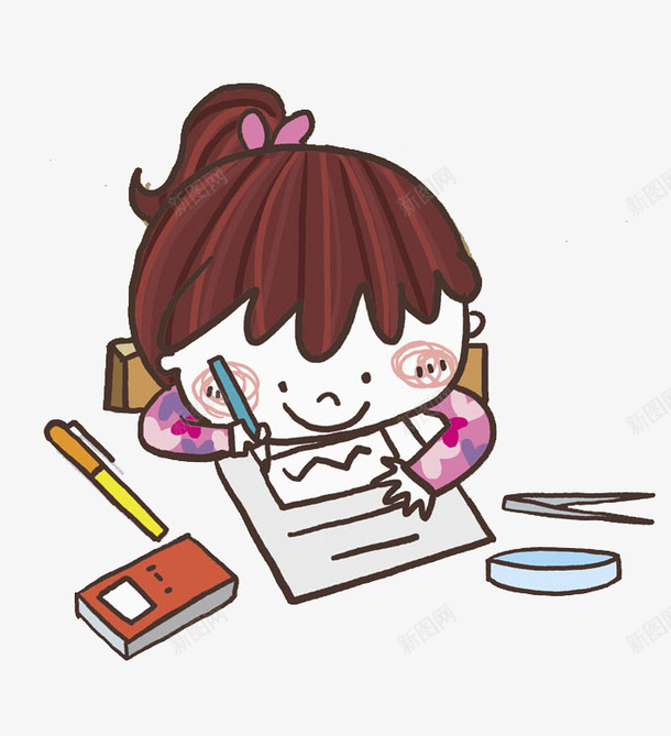 写作业的女孩png免抠素材_新图网 https://ixintu.com 写作业 卡通 可爱的 女孩 学习 手绘镊子 认真的 铅笔 镊子