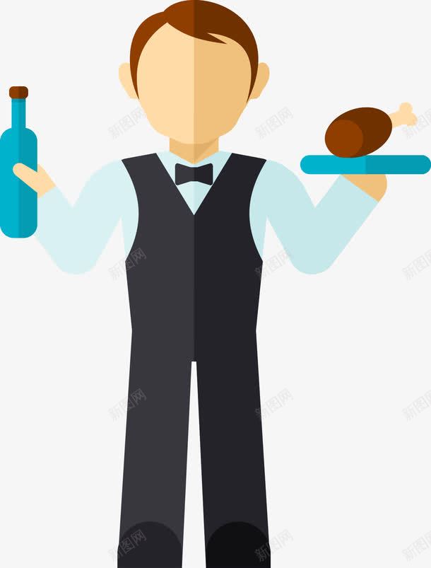 扁平化卡通男服务员png免抠素材_新图网 https://ixintu.com 侍者 扁平化侍者 服务 服务人员 服装 正装 着色 矢量服务生 跑腿服务 酒水 鸡腿