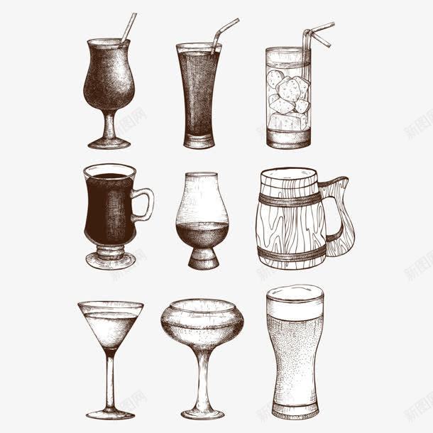 手绘各种各样酒杯png免抠素材_新图网 https://ixintu.com 各种各样 酒杯