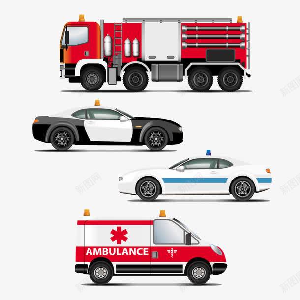 卡通手绘消防车警车和急救车png免抠素材_新图网 https://ixintu.com 交通工具 卡通手绘 消防车警车和急救车