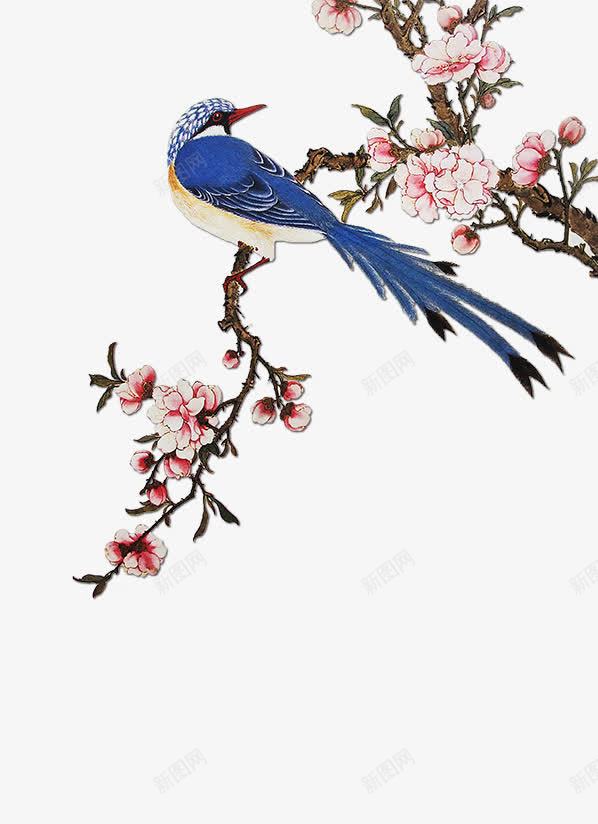 桃花蓝鸟png免抠素材_新图网 https://ixintu.com 工笔画 桃花 鸟
