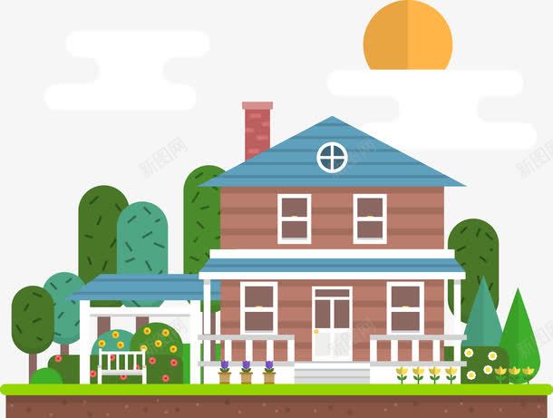 2层楼私家住宅矢量图ai免抠素材_新图网 https://ixintu.com 住宅 扁平化 矢量素材 私家 矢量图