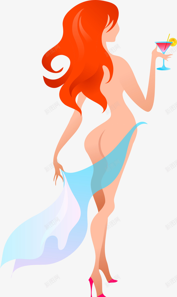 手绘性感美女矢量图ai免抠素材_新图网 https://ixintu.com 性感美女 手绘 鸡尾酒 矢量图