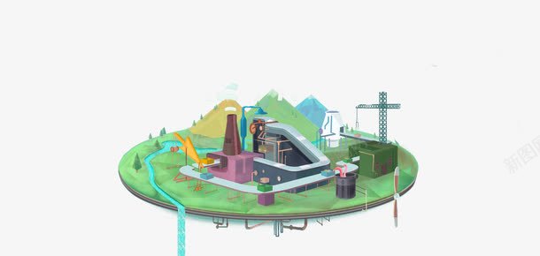 卡通悬浮岛屿png免抠素材_新图网 https://ixintu.com 3D c4d 三维 创意 卡通 岛屿 建筑 房屋 立体