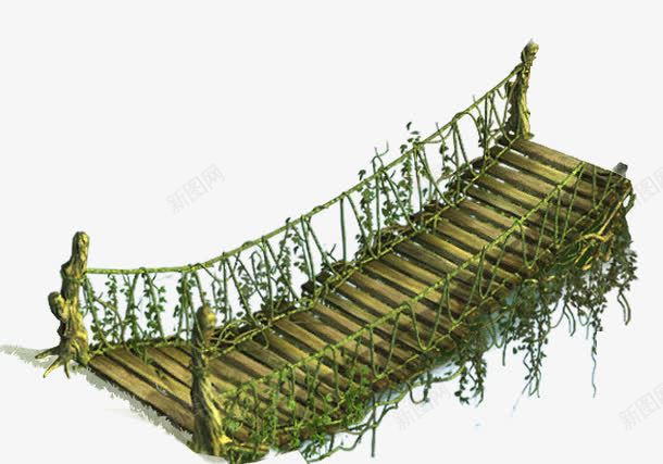 手绘长满青苔的吊桥png免抠素材_新图网 https://ixintu.com 古桥 吊桥 木板桥
