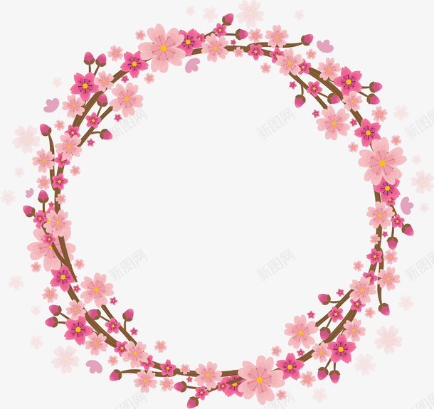 浪漫桃花装饰花环矢量图ai免抠素材_新图网 https://ixintu.com 桃花 桃花花圈 桃花花环 矢量png 矢量图 粉红色 粉红花环 花环