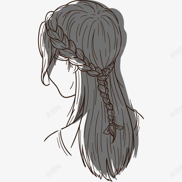 灰色线条女孩背影马尾辫png免抠素材_新图网 https://ixintu.com 人物侧脸 女孩背影 手绘女孩侧脸 灰色线条 简约 线条 马尾辫 麻花辫矢量