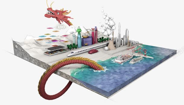 海边城市模型大龙png免抠素材_新图网 https://ixintu.com 城市 大龙 模型 海边